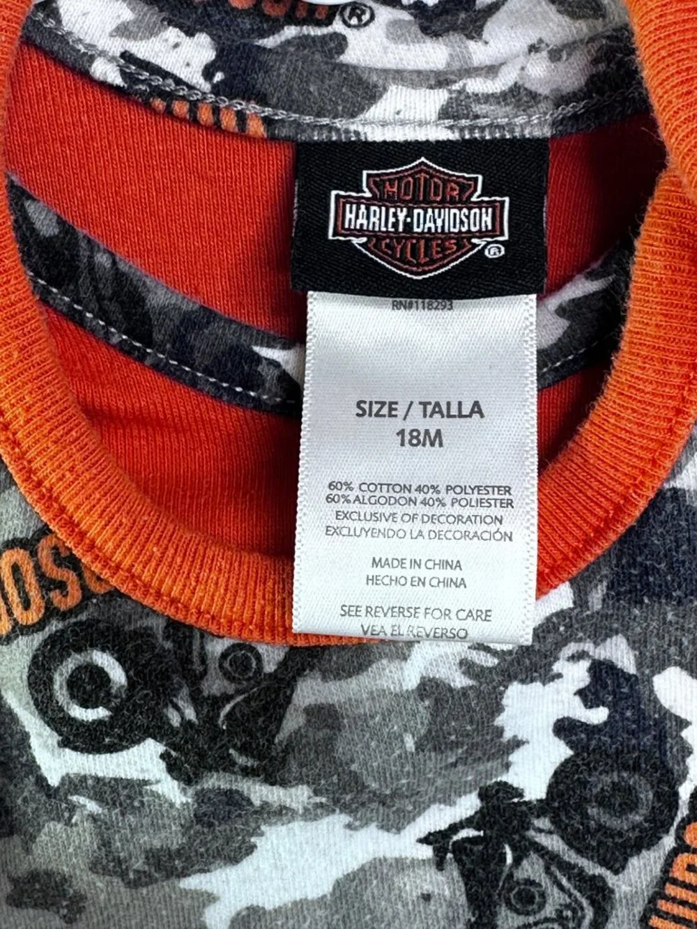 Harley-Davidson Orange Graphic Print Baby Bodysuit with Bib Size 18M